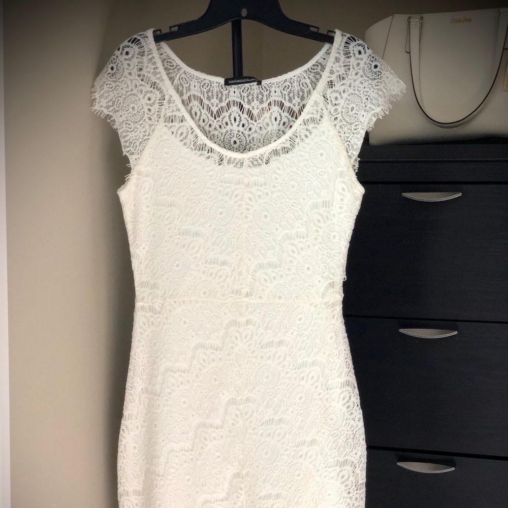Engagement, bridal, or shower white lace dress